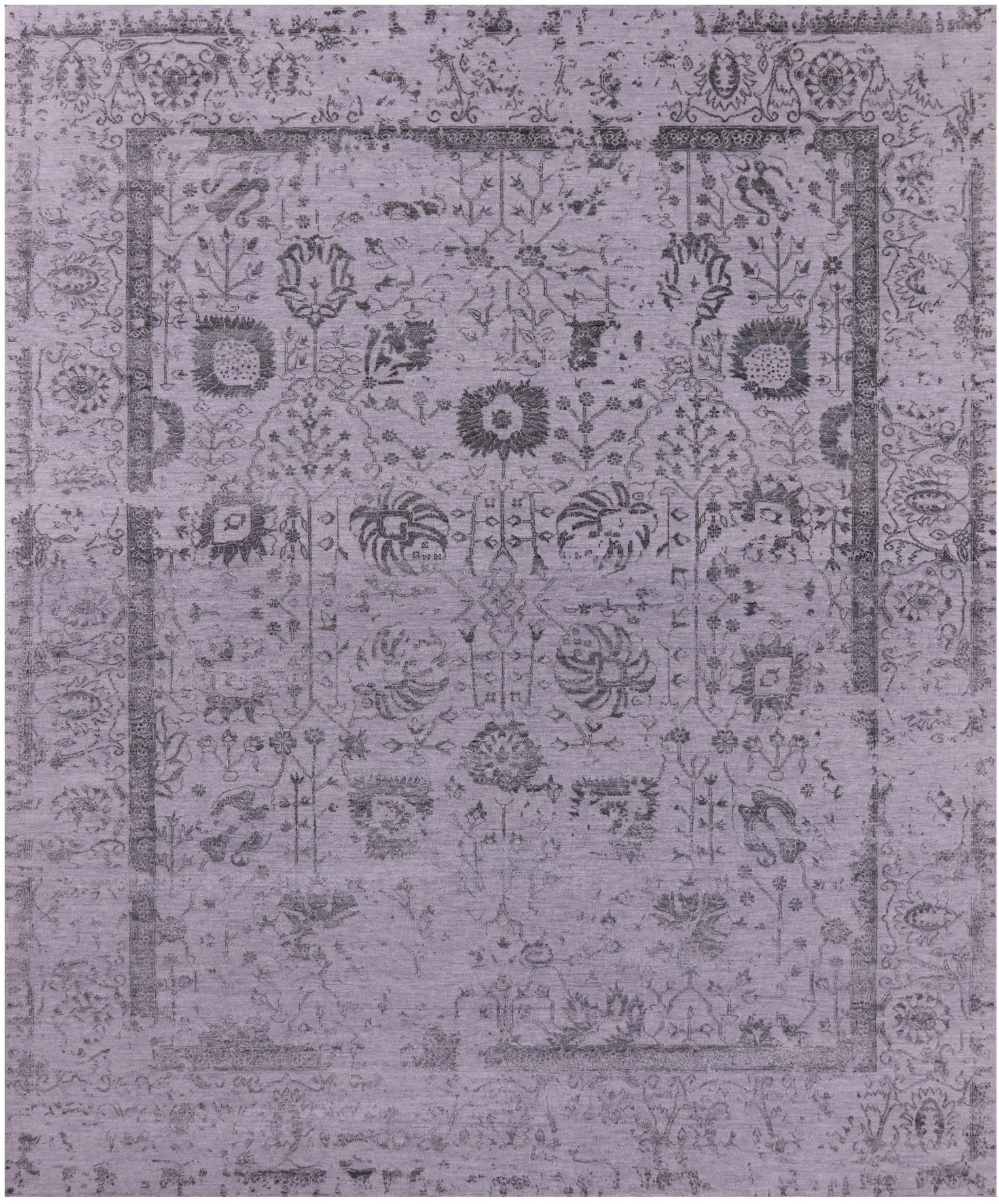 Grey Persian Tabriz Hand Knotted Wool & Silk Rug - 8' 0" X 10' 0" - Golden Nile