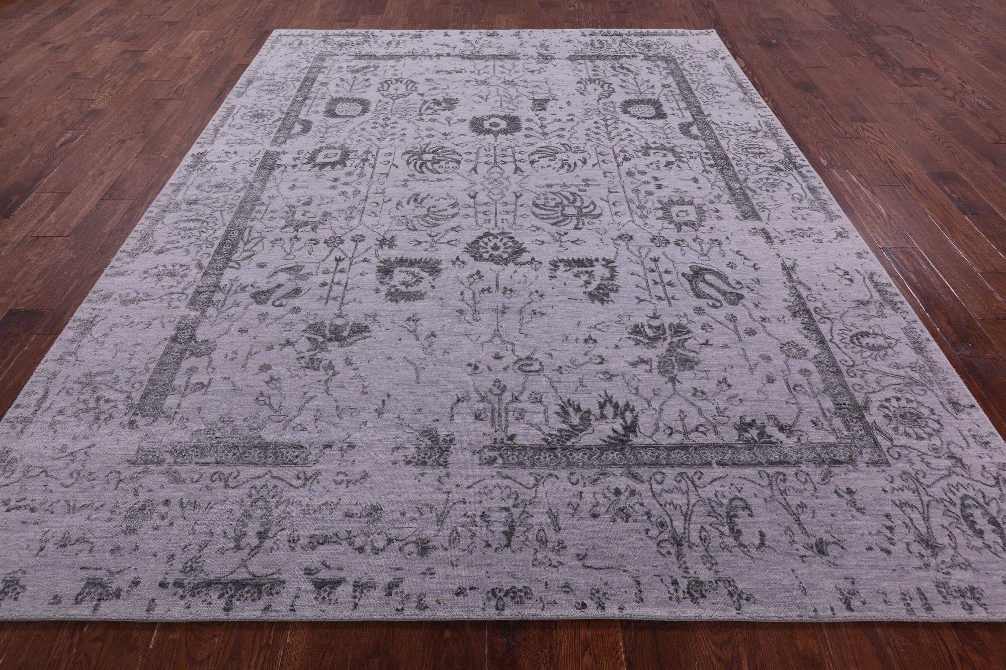 Grey Persian Tabriz Hand Knotted Wool & Silk Rug - 8' 0" X 10' 0" - Golden Nile