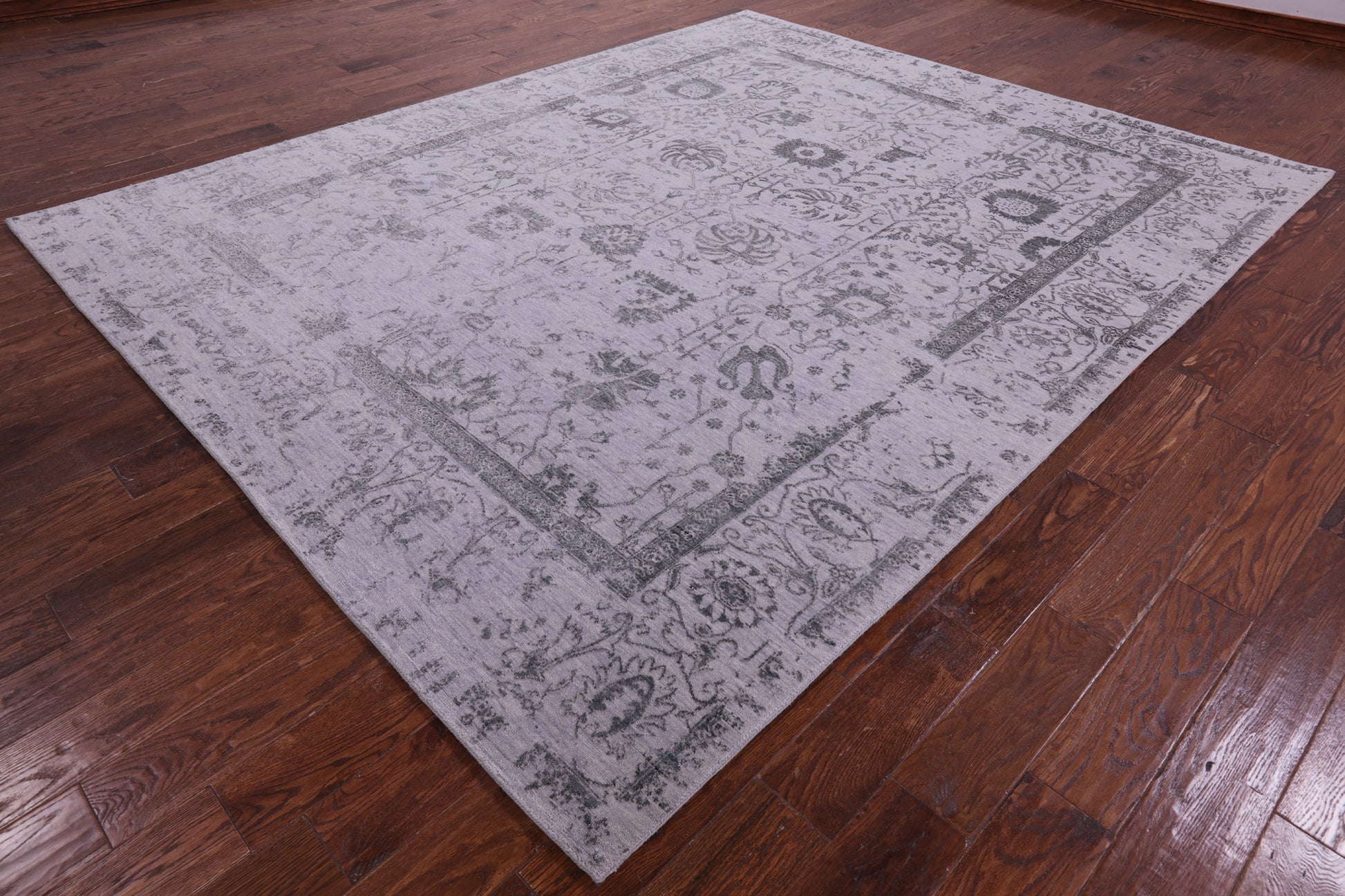 Grey Persian Tabriz Hand Knotted Wool & Silk Rug - 8' 0" X 10' 0" - Golden Nile
