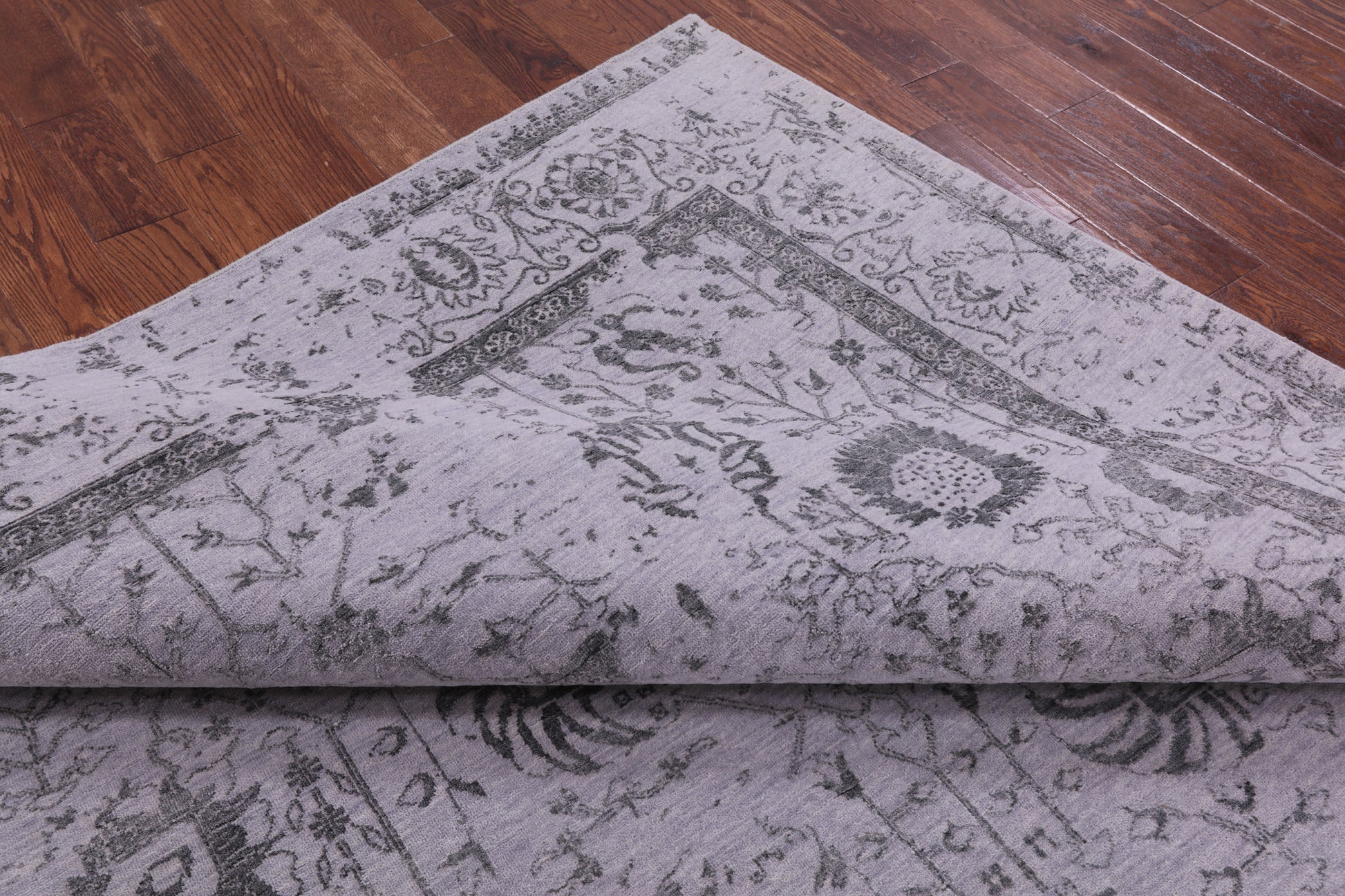 Grey Persian Tabriz Hand Knotted Wool & Silk Rug - 8' 0" X 10' 0" - Golden Nile
