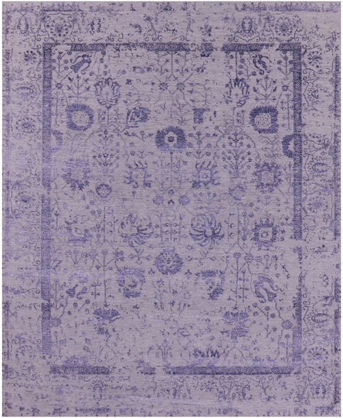 Grey Persian Tabriz Hand Knotted Wool & Silk Rug - 7' 11" X 9' 8" - Golden Nile