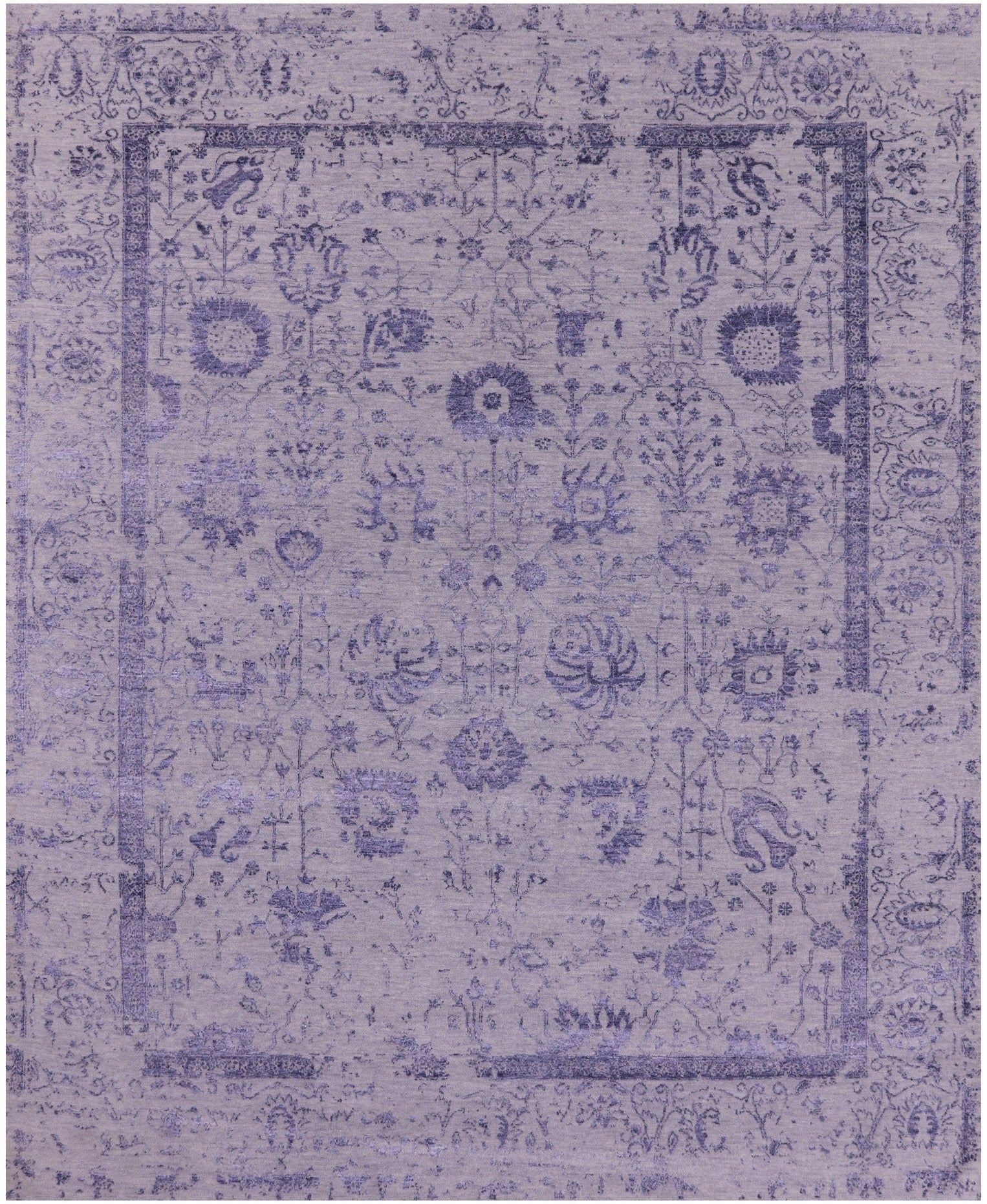 Grey Persian Tabriz Hand Knotted Wool & Silk Rug - 7' 11" X 9' 8" - Golden Nile