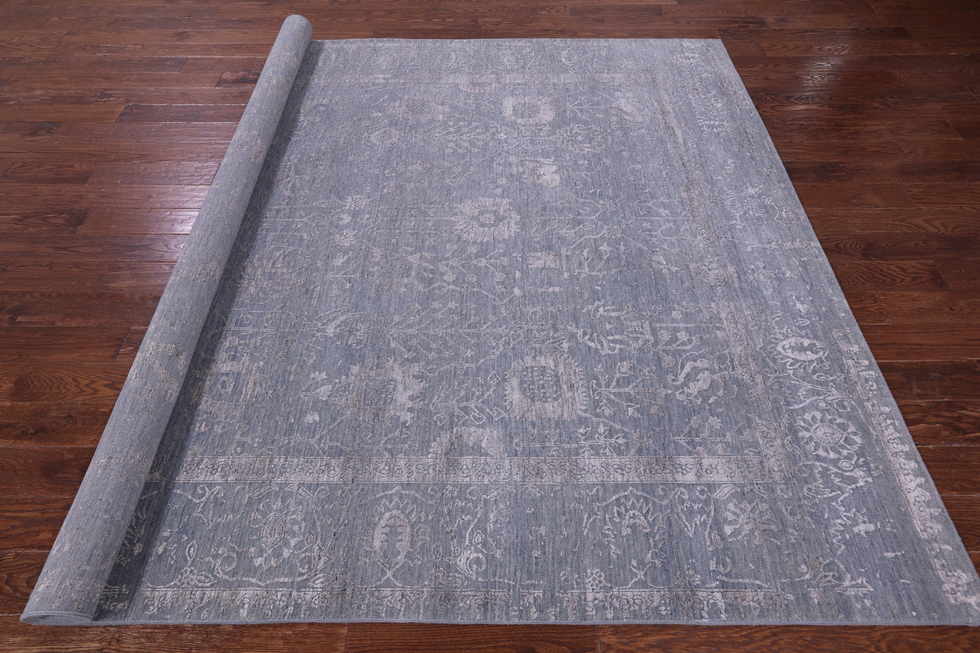 Grey Persian Tabriz Hand Knotted Wool & Silk Rug - 8' 0" X 10' 1" - Golden Nile