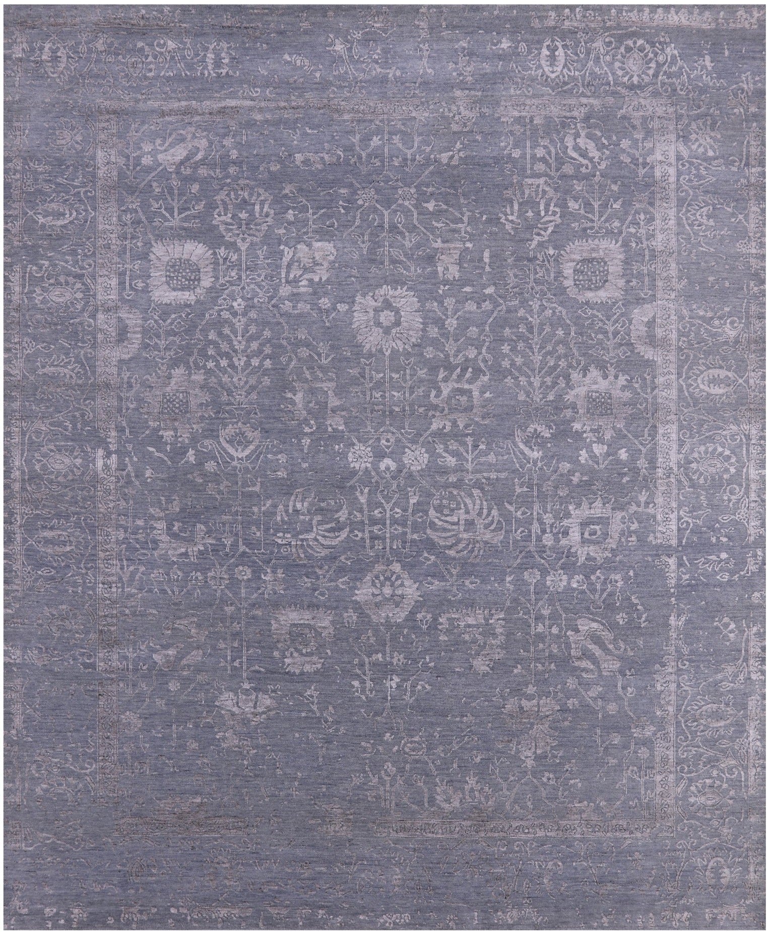Grey Persian Tabriz Hand Knotted Wool & Silk Rug - 8' 0" X 10' 1" - Golden Nile
