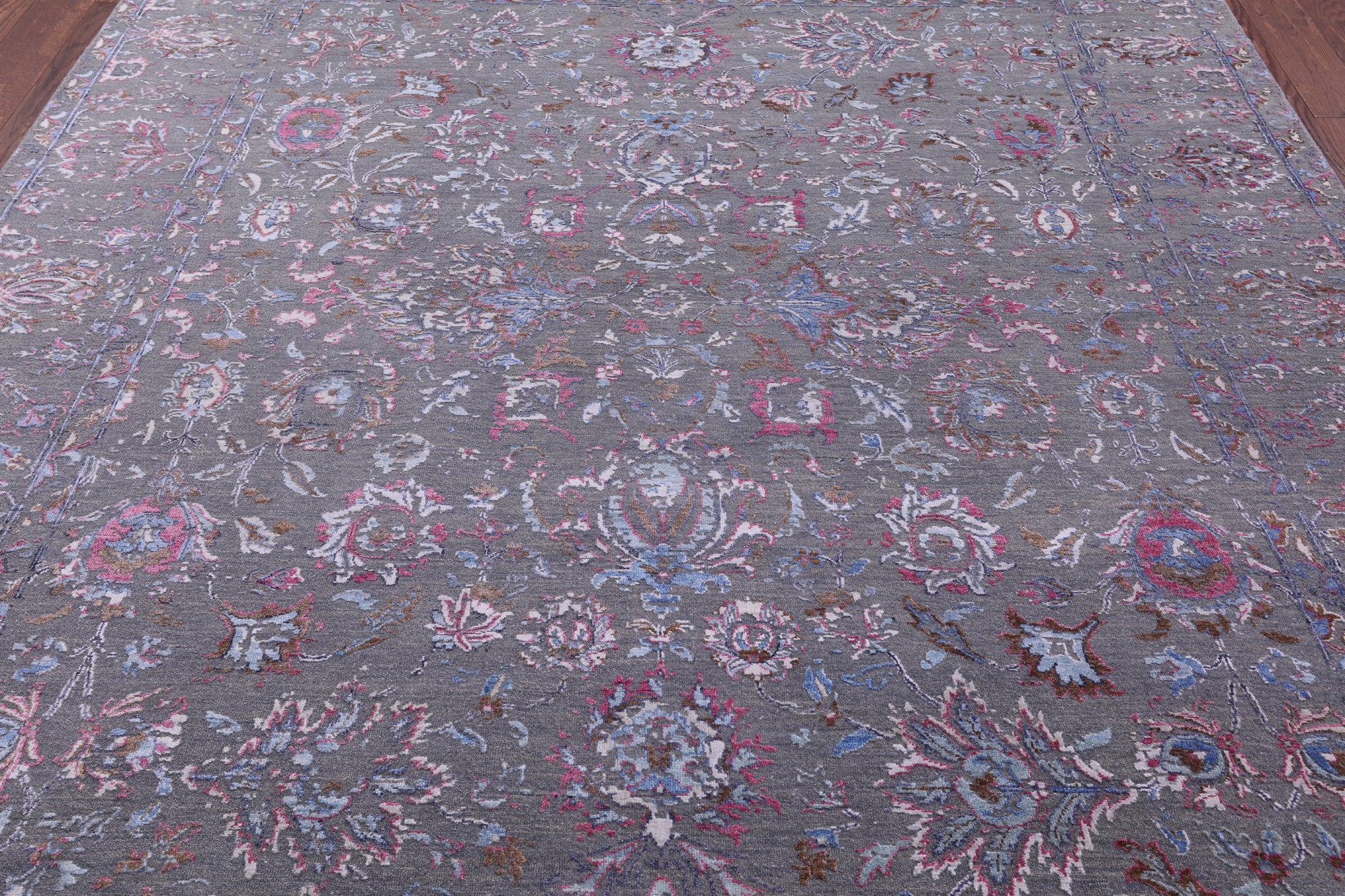Grey Persian Tabriz Hand Knotted Wool & Silk Rug - 8' 0" X 9' 9" - Golden Nile