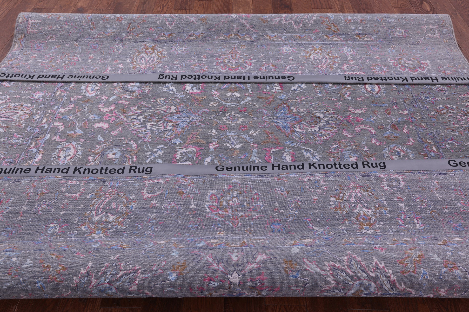 Grey Persian Tabriz Hand Knotted Wool & Silk Rug - 8' 0" X 9' 9" - Golden Nile
