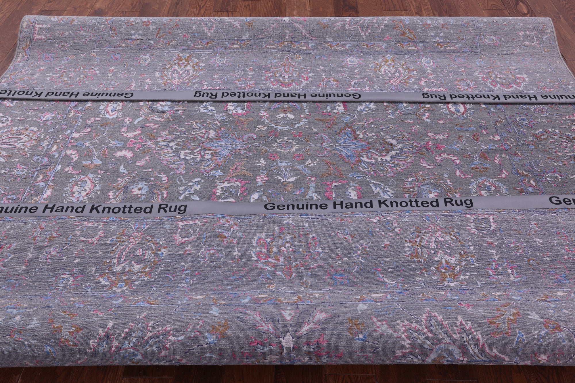 Grey Persian Tabriz Hand Knotted Wool & Silk Rug - 8' 0" X 9' 9" - Golden Nile