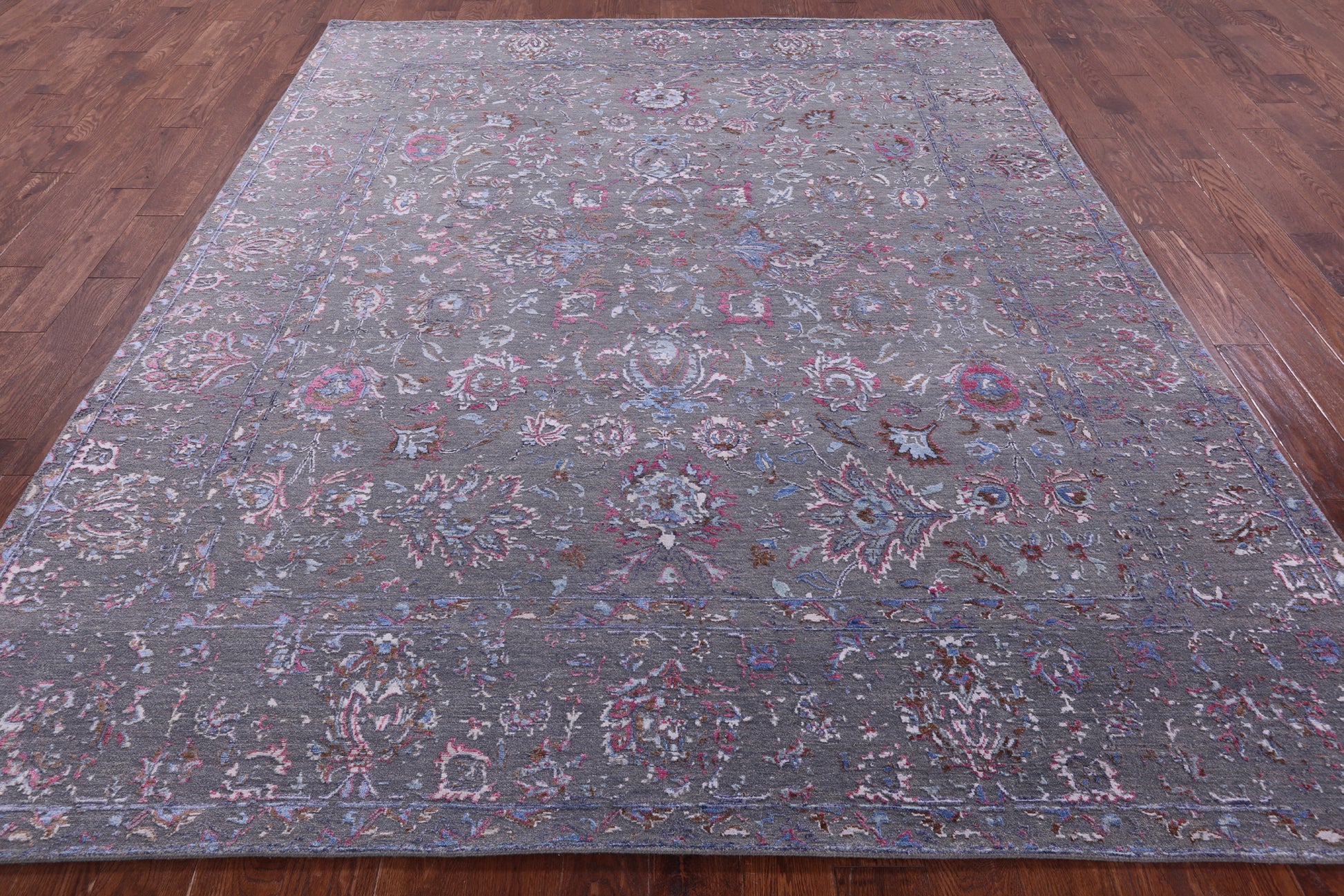 Grey Persian Tabriz Hand Knotted Wool & Silk Rug - 8' 0" X 9' 9" - Golden Nile