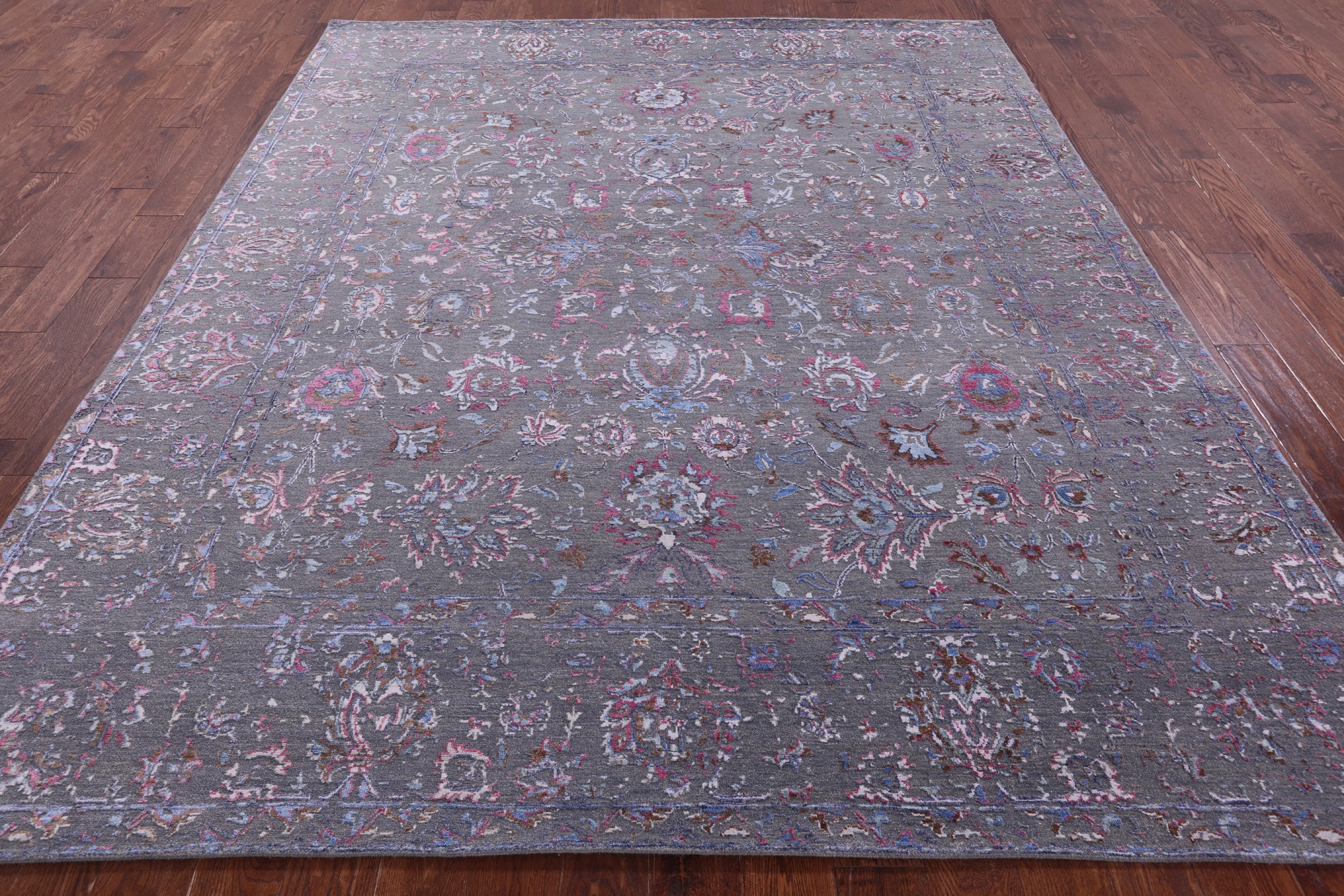 Grey Persian Tabriz Hand Knotted Wool & Silk Rug - 8' 0" X 9' 9" - Golden Nile