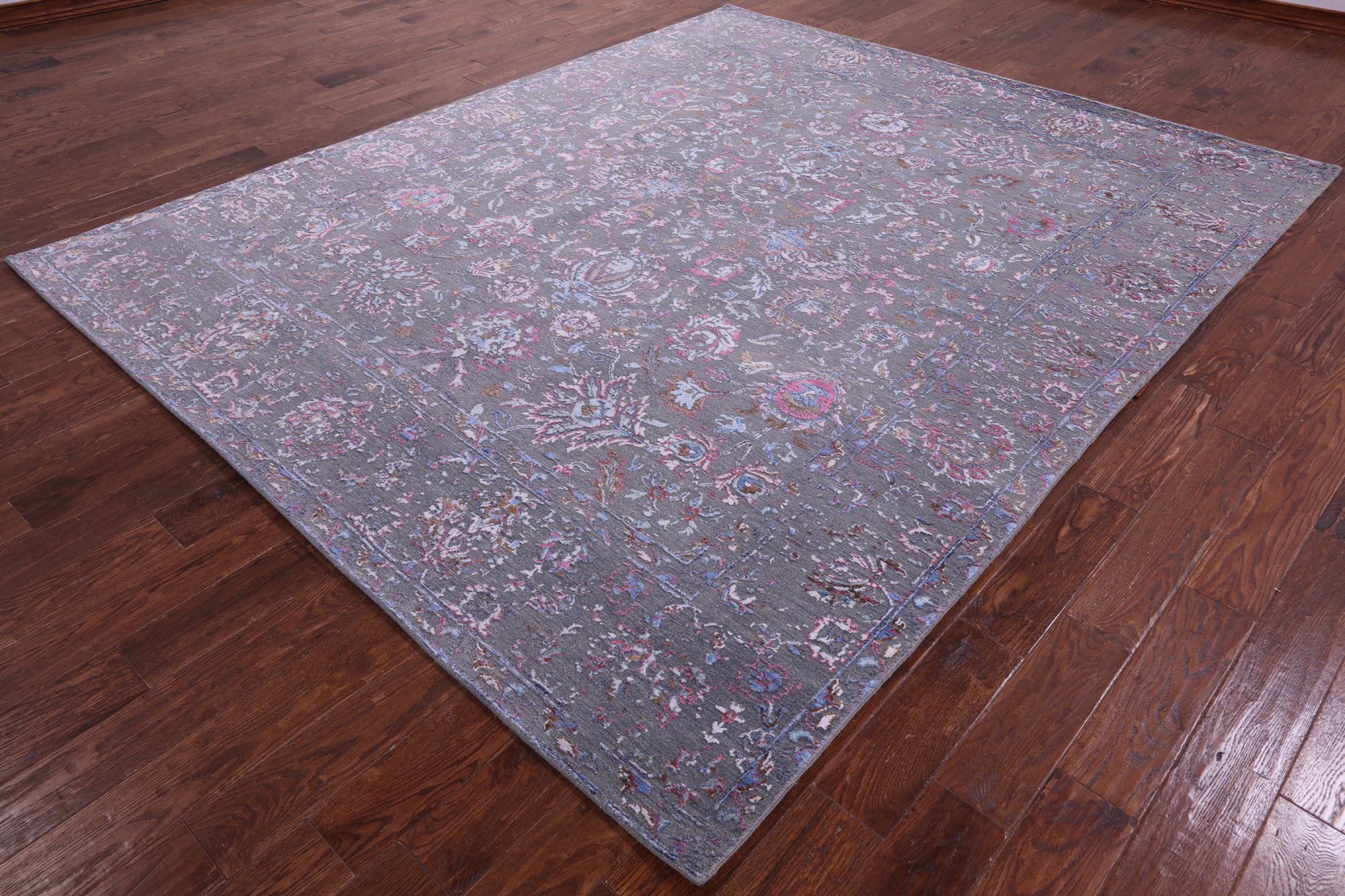 Grey Persian Tabriz Hand Knotted Wool & Silk Rug - 8' 0" X 9' 9" - Golden Nile