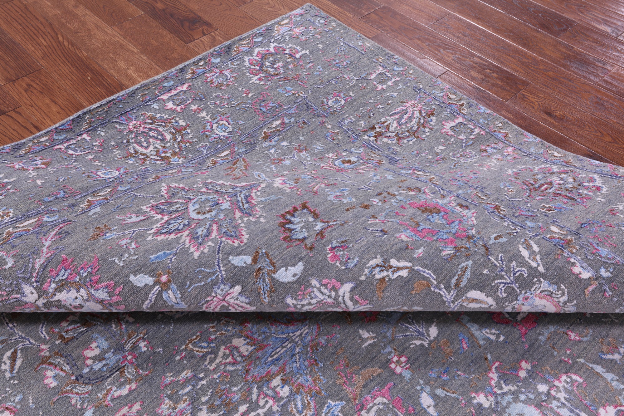 Grey Persian Tabriz Hand Knotted Wool & Silk Rug - 8' 0" X 9' 9" - Golden Nile