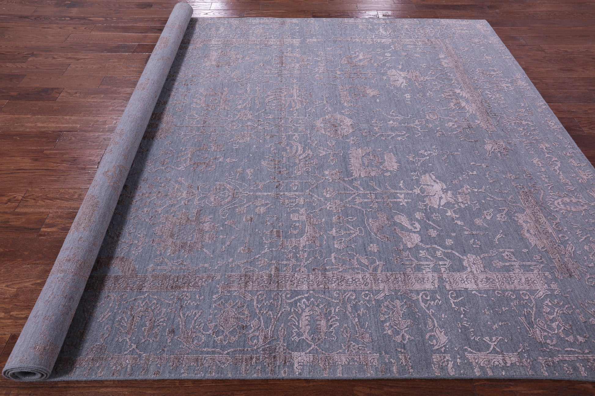 Grey Persian Tabriz Handmade Wool & Silk Rug - 7' 11" X 10' 1" - Golden Nile