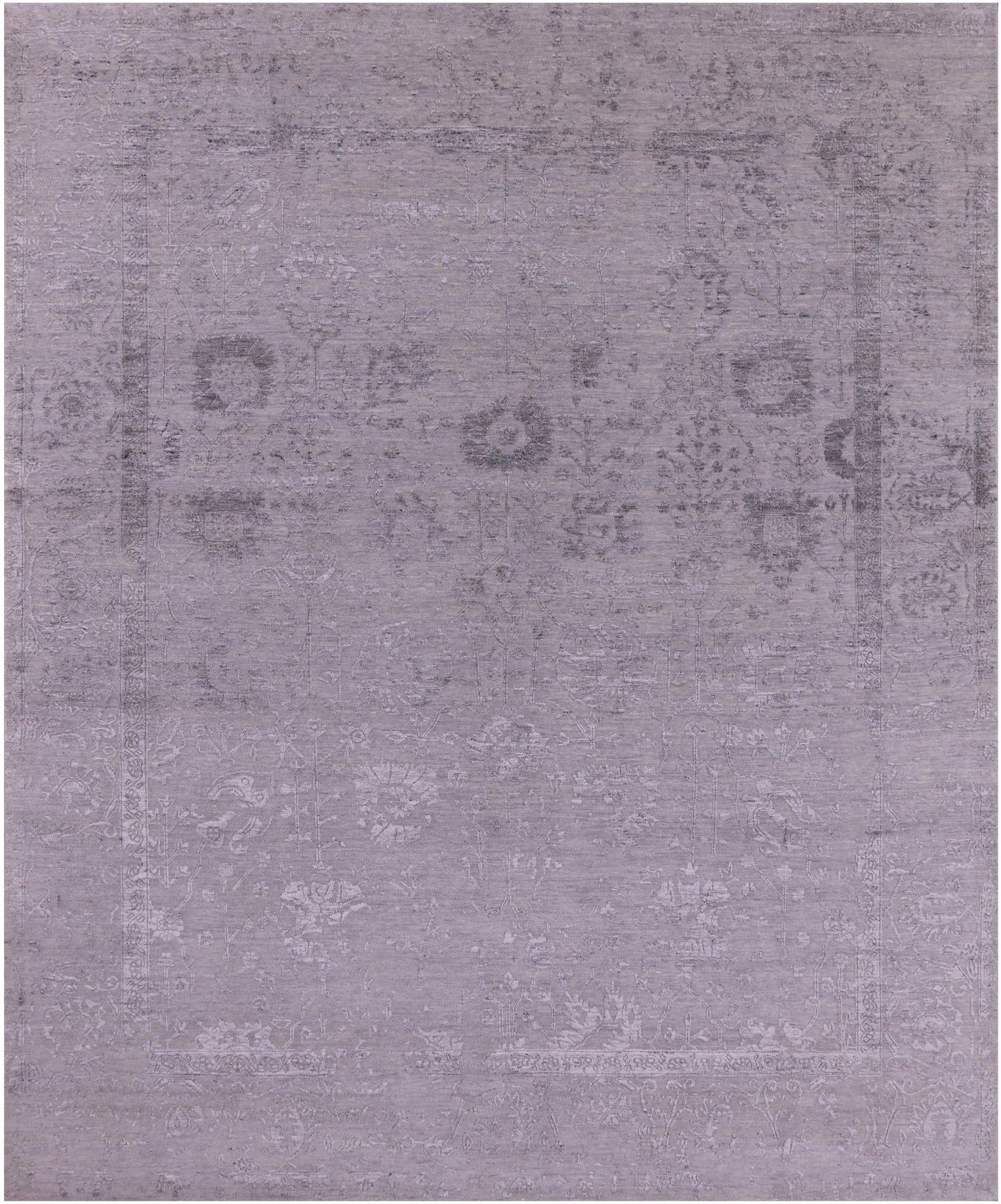 Grey Persian Tabriz Hand Knotted Wool & Silk Rug - 8' 1" X 9' 10" - Golden Nile