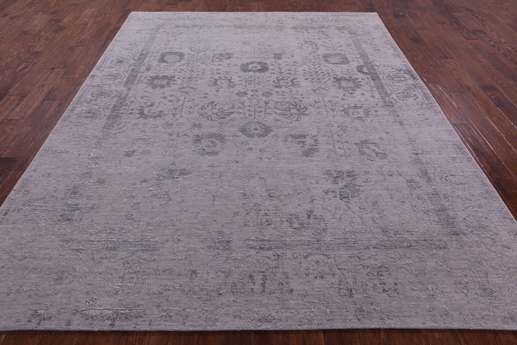 Grey Persian Tabriz Hand Knotted Wool & Silk Rug - 8' 1" X 9' 10" - Golden Nile
