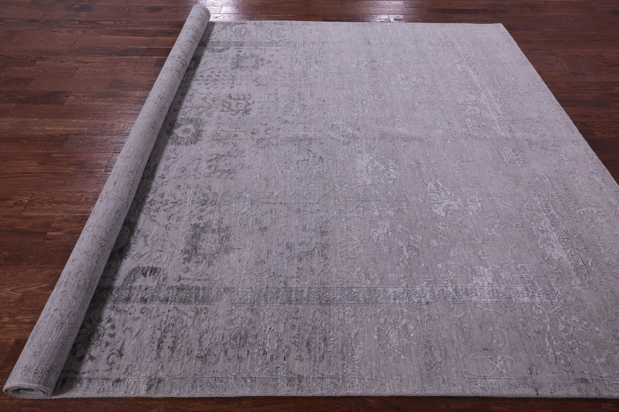 Grey Persian Tabriz Hand Knotted Wool & Silk Rug - 8' 1" X 9' 10" - Golden Nile