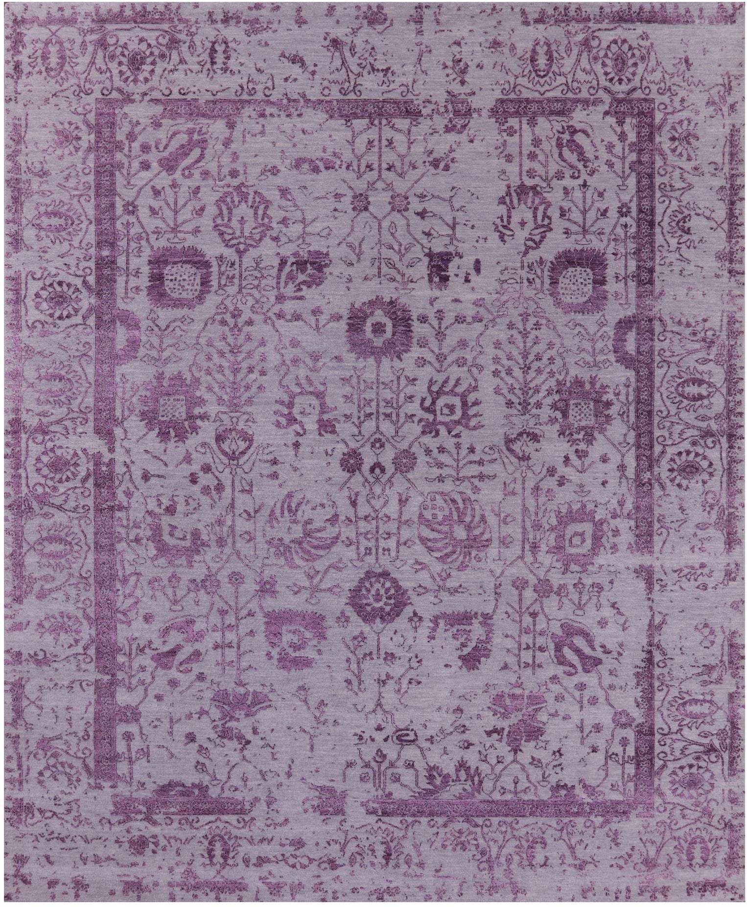 Grey Persian Tabriz Handmade Wool & Silk Rug - 8' 0" X 9' 10" - Golden Nile