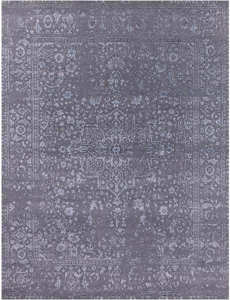 Grey Persian Fine Serapi Hand Knotted Wool & Silk Rug - 8' 11" X 11' 10" - Golden Nile
