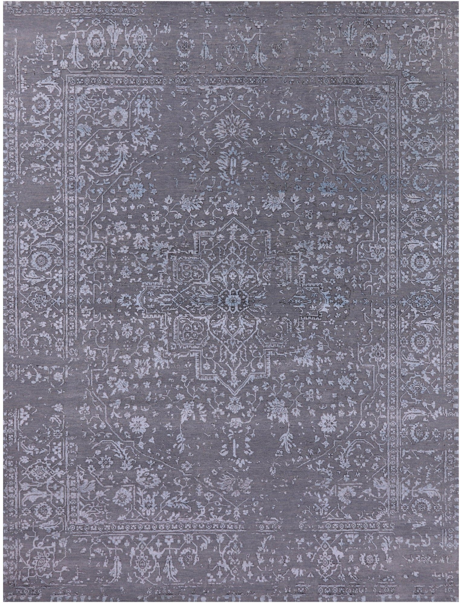 Grey Persian Fine Serapi Hand Knotted Wool & Silk Rug - 8' 11" X 11' 10" - Golden Nile