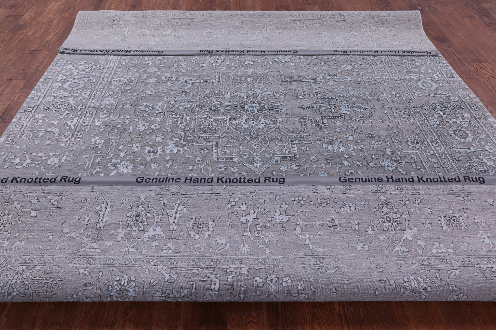 Grey Persian Fine Serapi Hand Knotted Wool & Silk Rug - 8' 11" X 11' 10" - Golden Nile