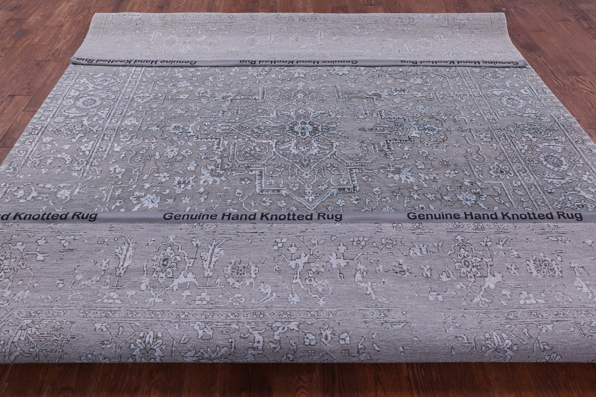 Grey Persian Fine Serapi Hand Knotted Wool & Silk Rug - 8' 11" X 11' 10" - Golden Nile