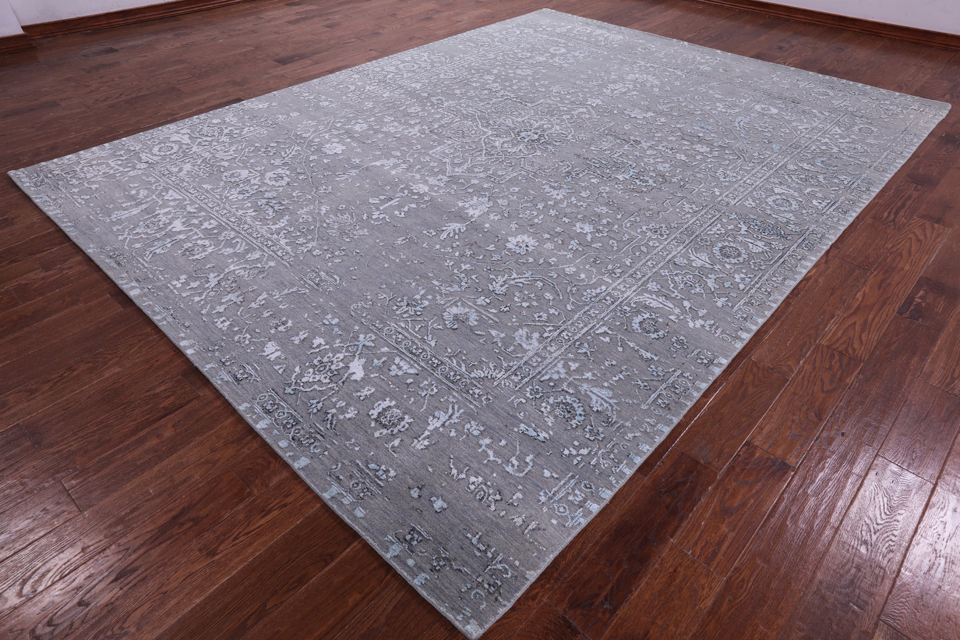 Grey Persian Fine Serapi Hand Knotted Wool & Silk Rug - 8' 11" X 11' 10" - Golden Nile