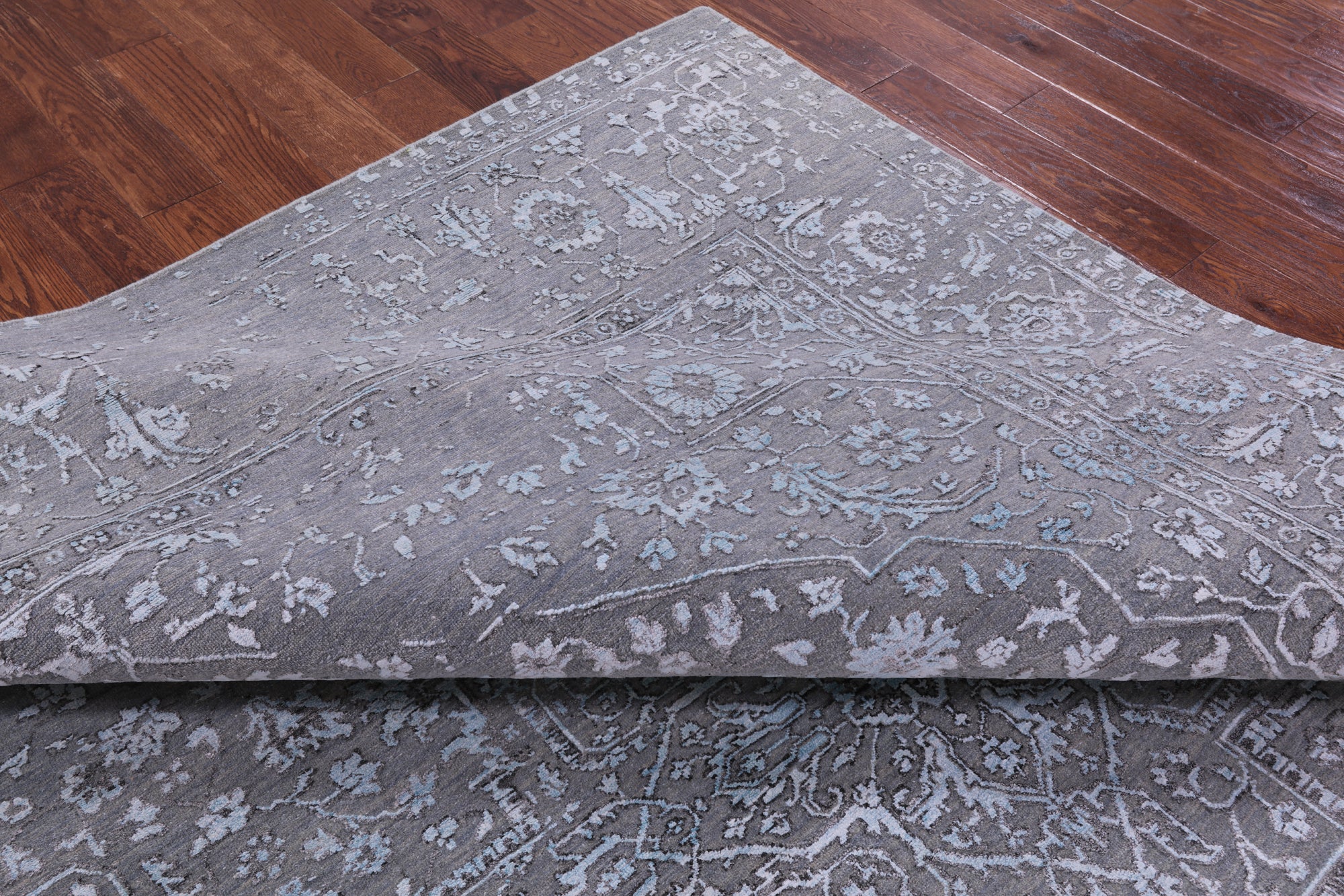Grey Persian Fine Serapi Hand Knotted Wool & Silk Rug - 8' 11" X 11' 10" - Golden Nile