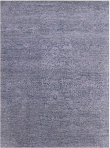 Grey Persian Tabriz Hand Knotted Wool & Silk Rug - 9' 0" X 12' 0" - Golden Nile