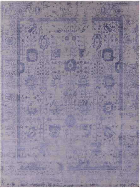 Grey Persian Tabriz Hand Knotted Wool & Silk Rug - 8' 11" X 12' 1" - Golden Nile