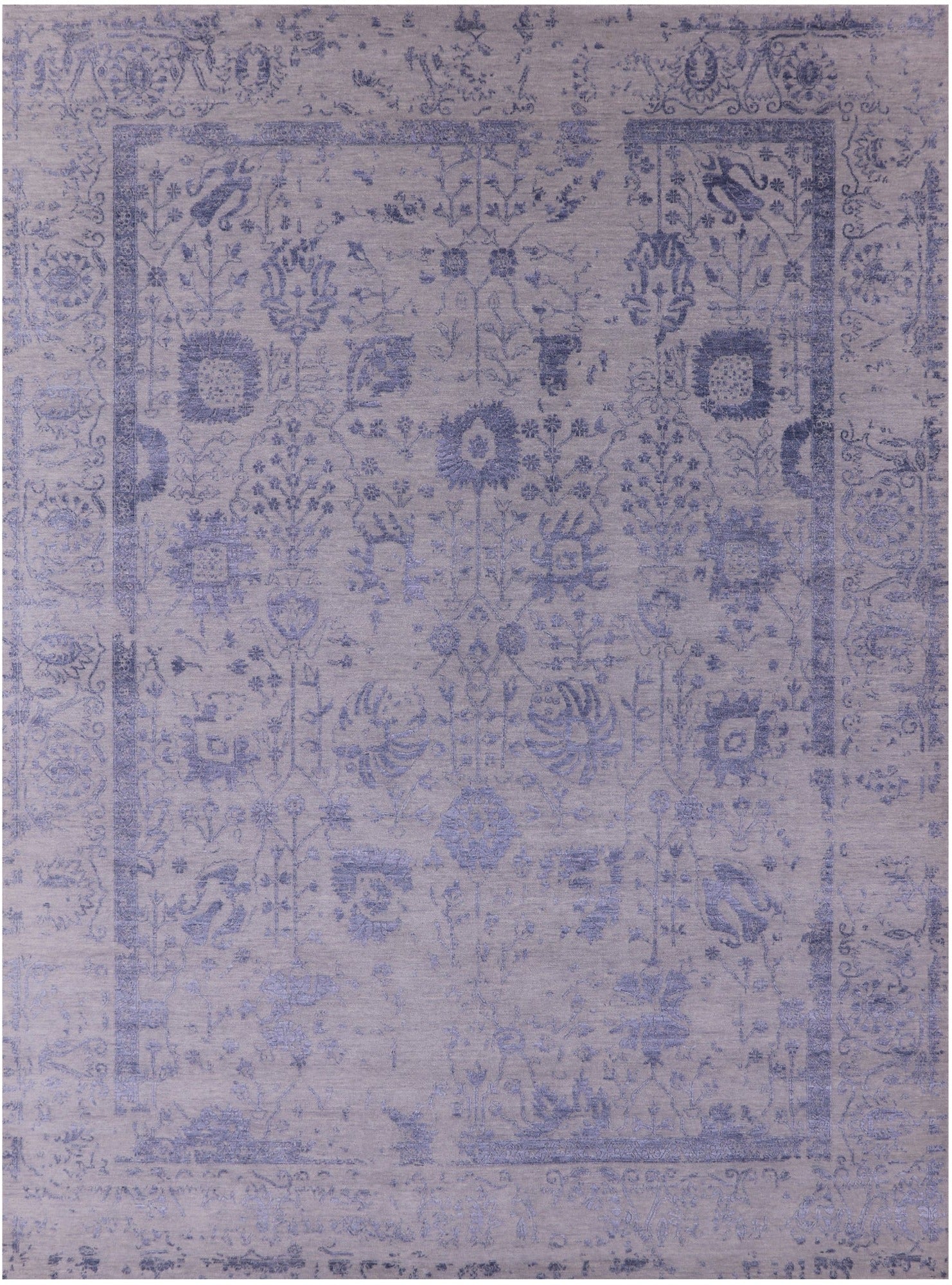 Grey Persian Tabriz Hand Knotted Wool & Silk Rug - 8' 11" X 12' 1" - Golden Nile