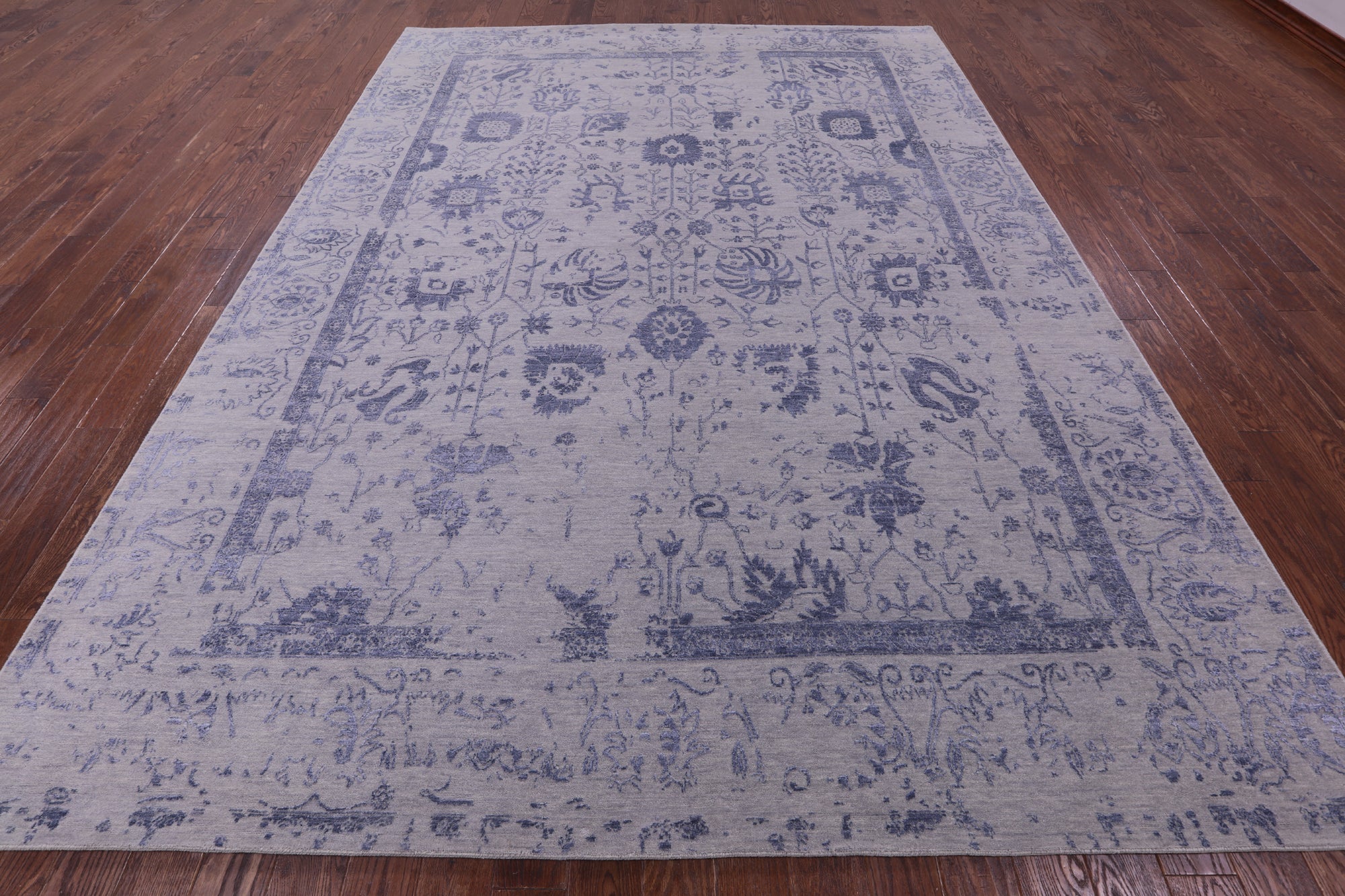 Grey Persian Tabriz Hand Knotted Wool & Silk Rug - 8' 11" X 12' 1" - Golden Nile