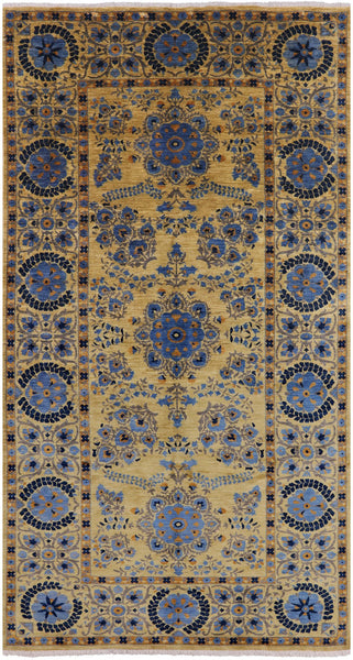 Gold William Morris Hand Knotted Wool Area Rug - 6' 3" X 11' 4" - Golden Nile