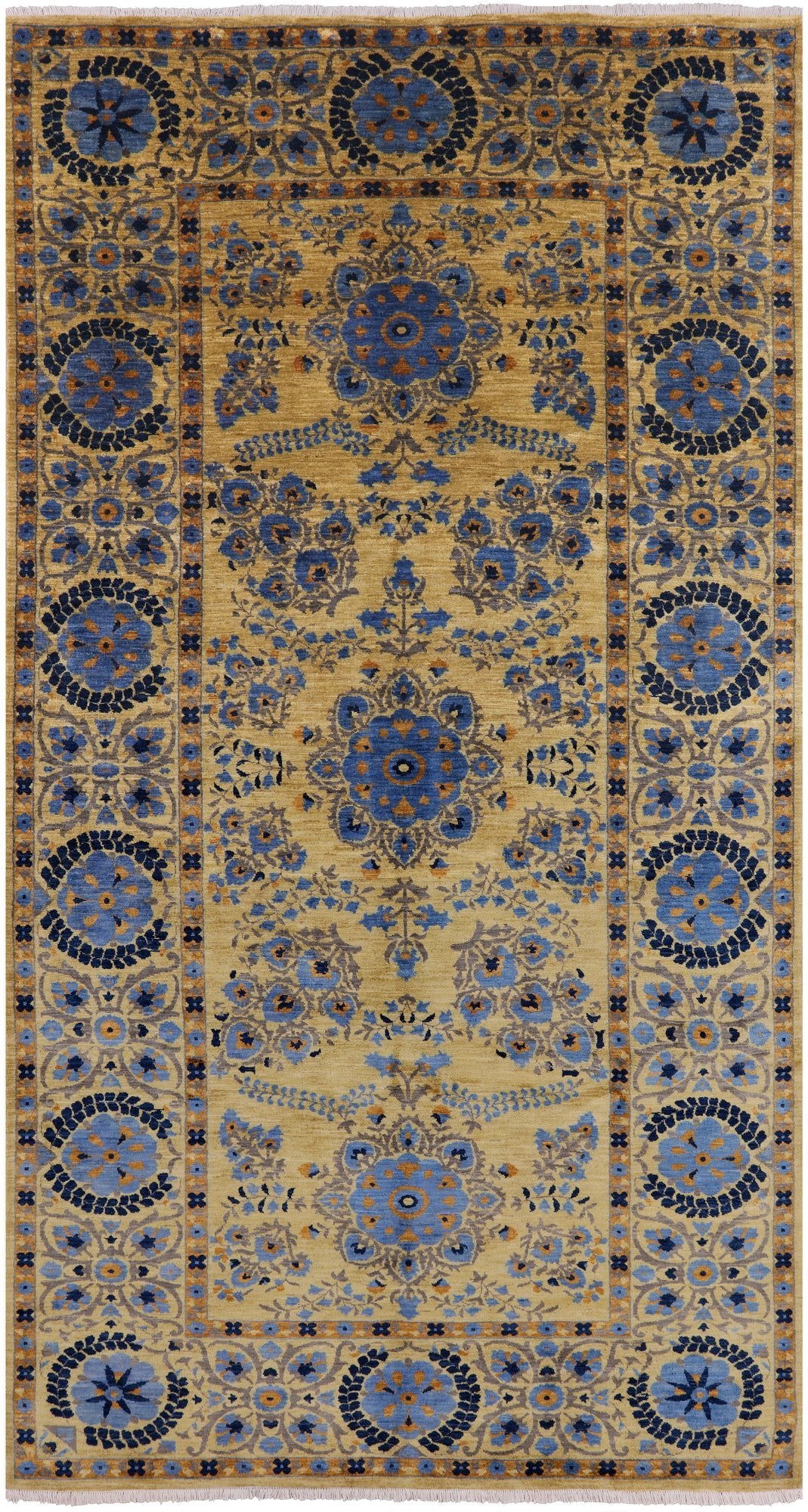 Gold William Morris Hand Knotted Wool Area Rug - 6' 3" X 11' 4" - Golden Nile