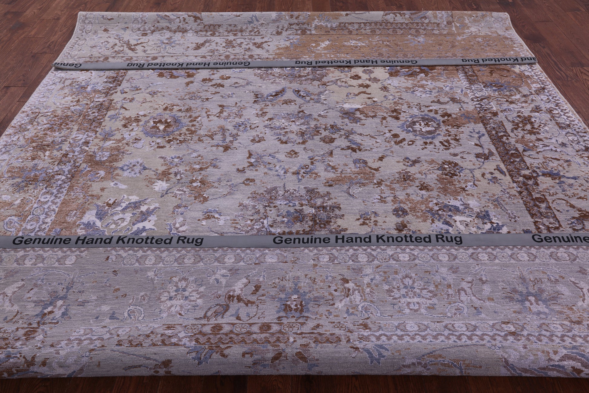 Grey Persian Hand Knotted Wool & Silk Rug - 8' 11" X 11' 8" - Golden Nile