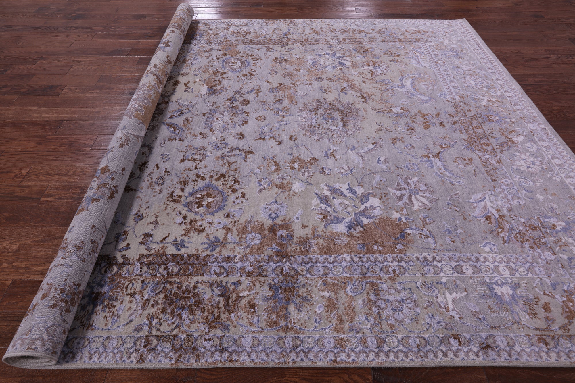 Grey Persian Hand Knotted Wool & Silk Rug - 8' 11" X 11' 8" - Golden Nile