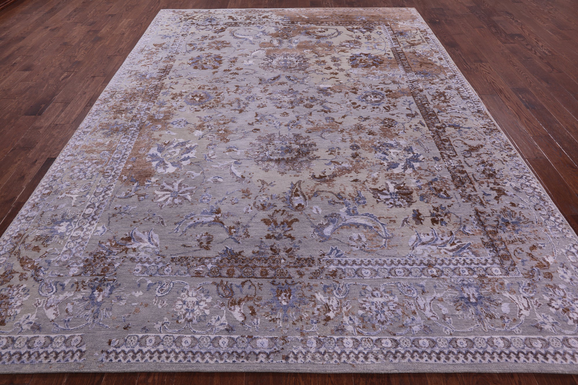 Grey Persian Hand Knotted Wool & Silk Rug - 8' 11" X 11' 8" - Golden Nile