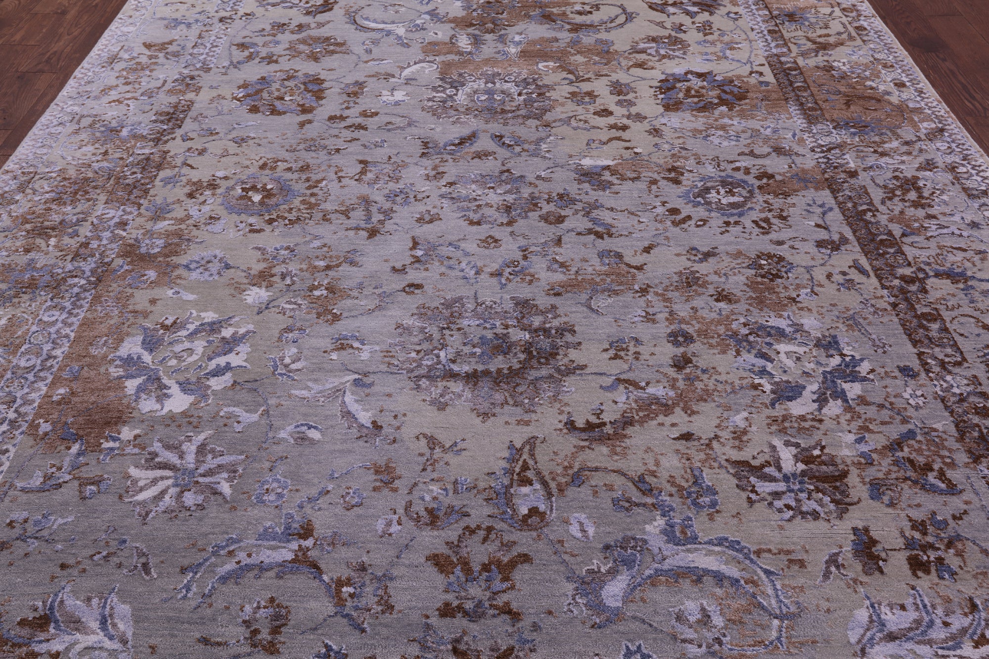 Grey Persian Hand Knotted Wool & Silk Rug - 8' 11" X 11' 8" - Golden Nile