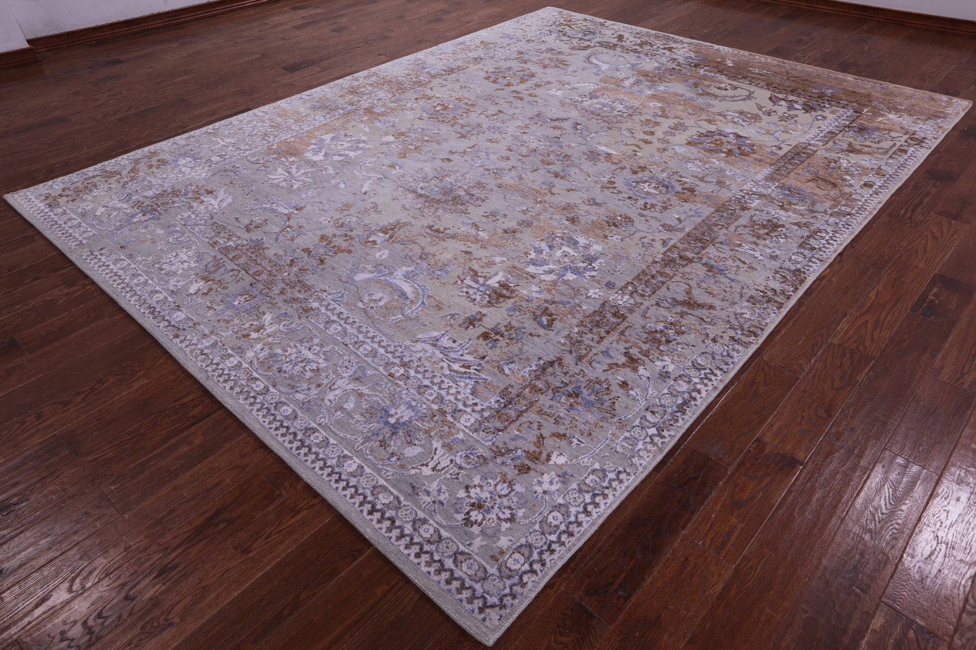Grey Persian Hand Knotted Wool & Silk Rug - 8' 11" X 11' 8" - Golden Nile