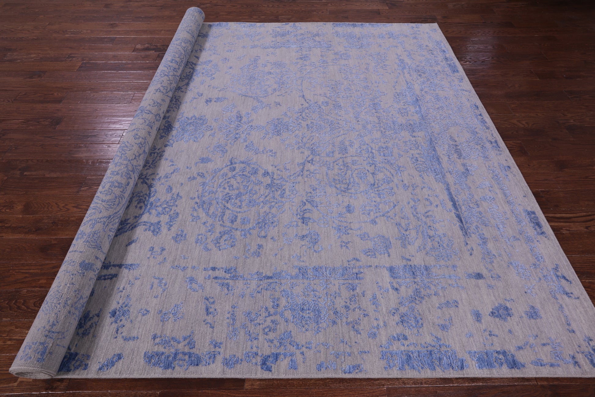 Grey Persian Tabriz Hand Knotted Wool & Silk Rug - 9' 0" X 11' 10" - Golden Nile