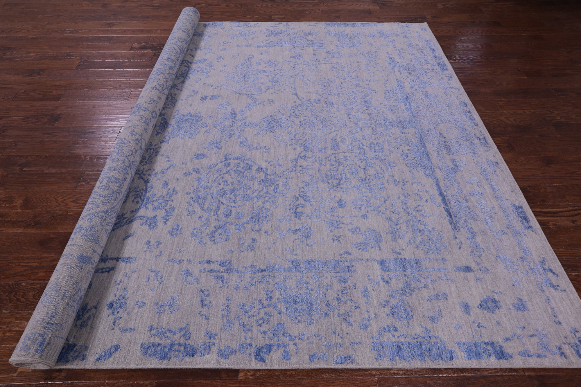 Grey Persian Tabriz Hand Knotted Wool & Silk Rug - 9' 0" X 11' 10" - Golden Nile