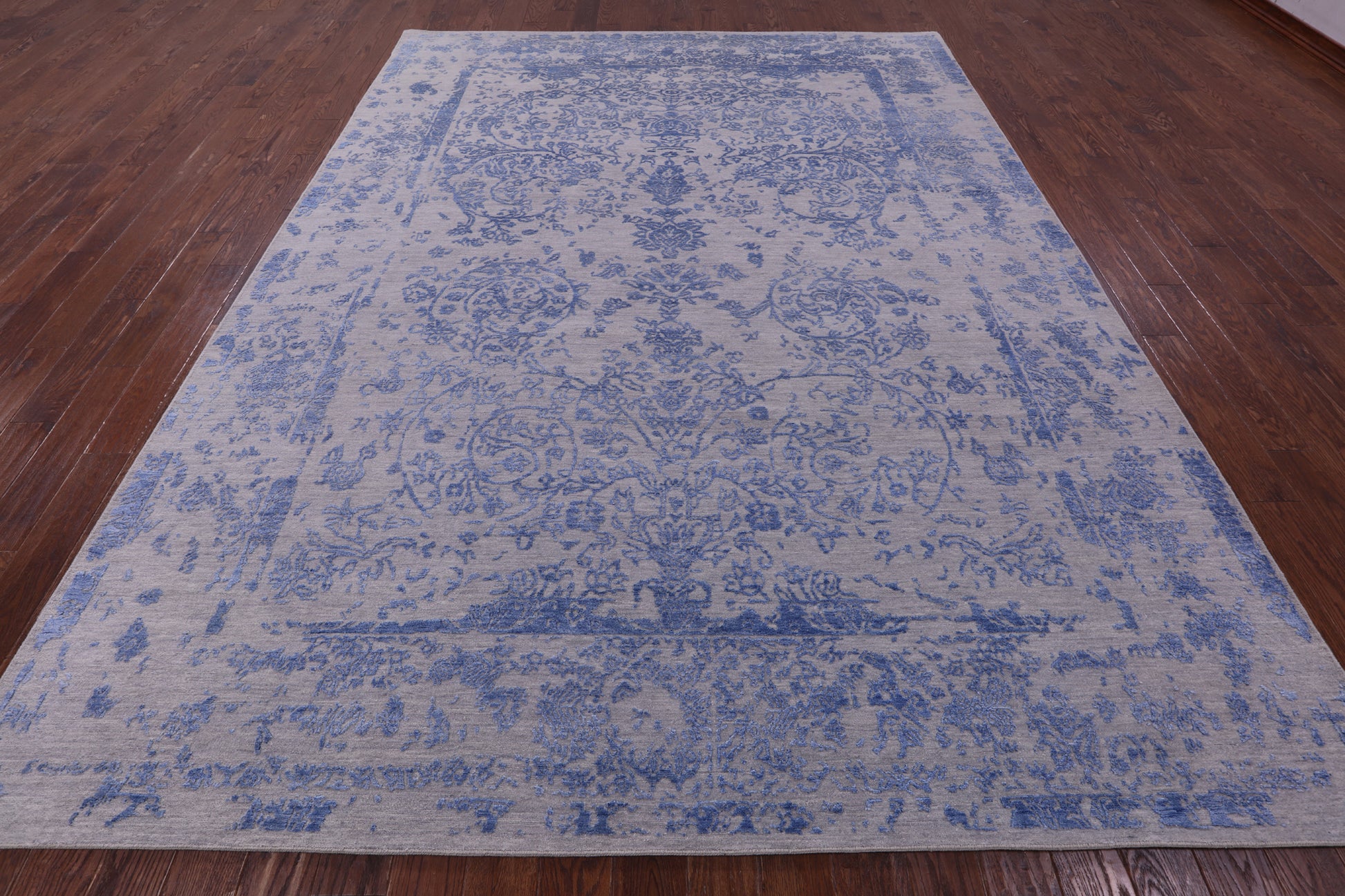 Grey Persian Tabriz Hand Knotted Wool & Silk Rug - 9' 0" X 11' 10" - Golden Nile