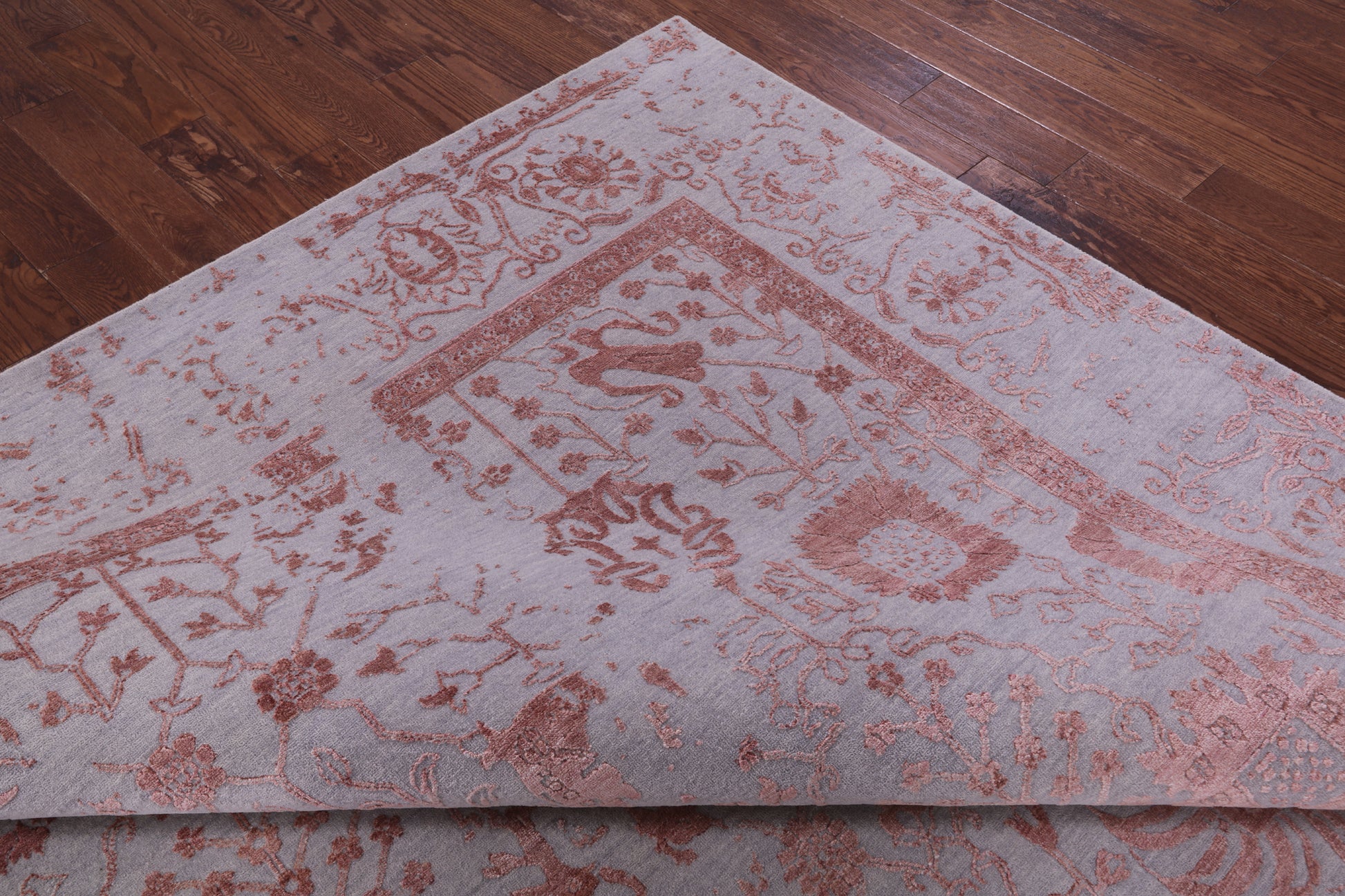 Grey Persian Tabriz Hand Knotted Wool & Silk Rug - 9' 0" X 11' 8" - Golden Nile