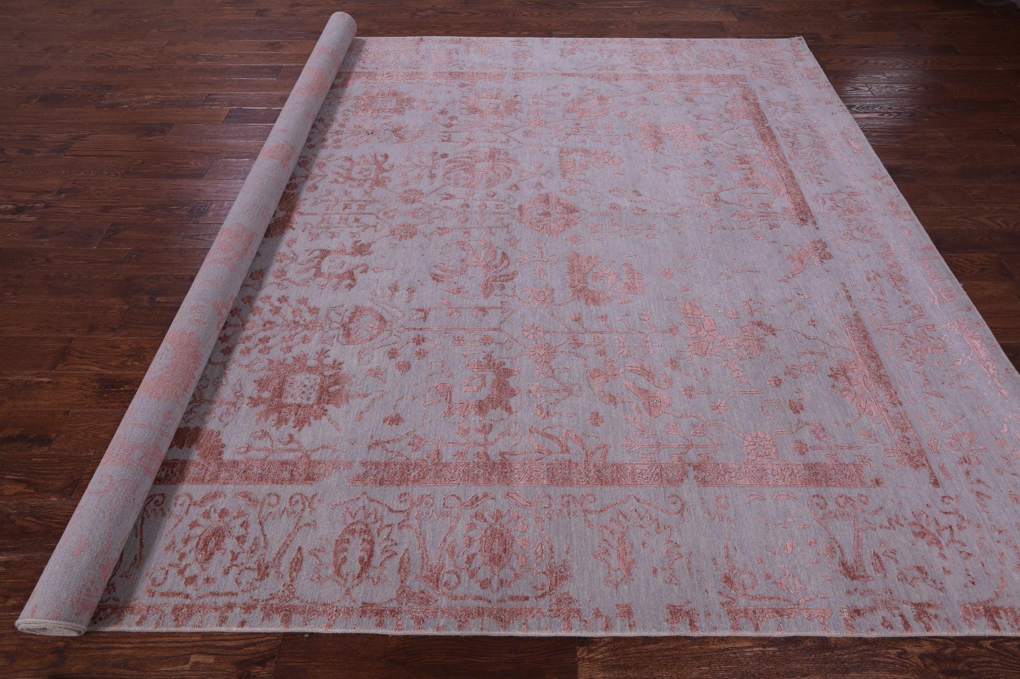 Grey Persian Tabriz Hand Knotted Wool & Silk Rug - 9' 0" X 11' 8" - Golden Nile
