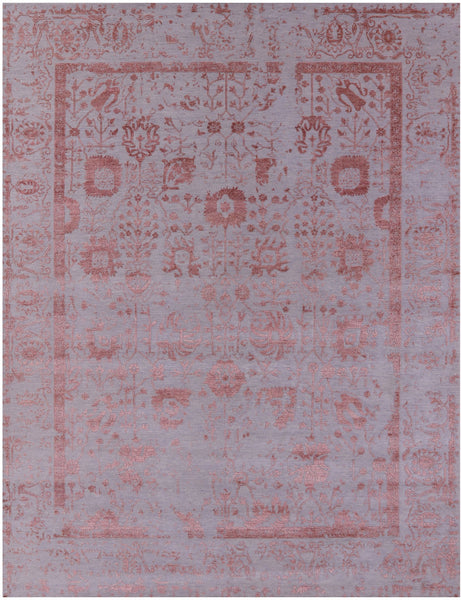 Grey Persian Tabriz Hand Knotted Wool & Silk Rug - 9' 0" X 11' 8" - Golden Nile