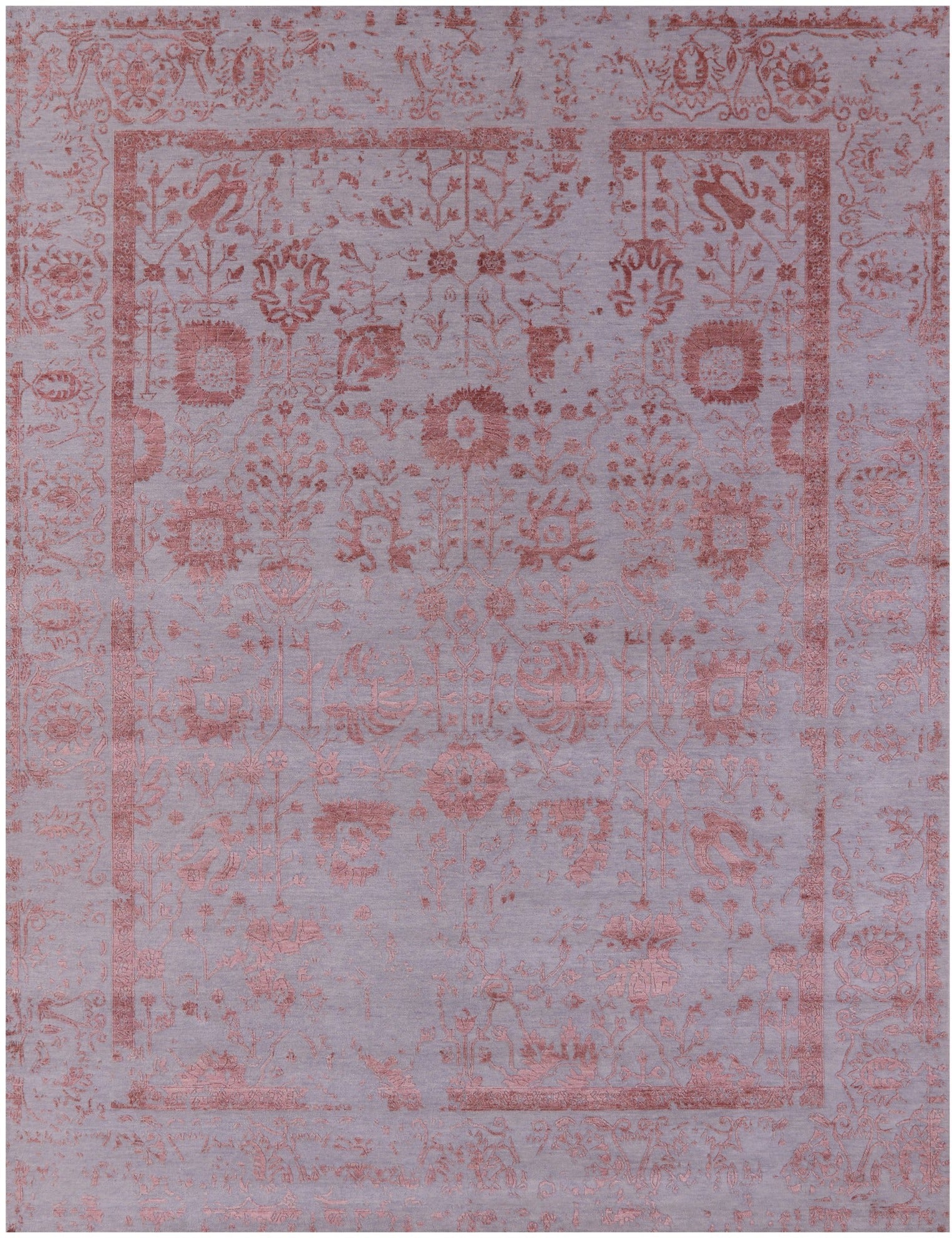Grey Persian Tabriz Hand Knotted Wool & Silk Rug - 9' 0" X 11' 8" - Golden Nile