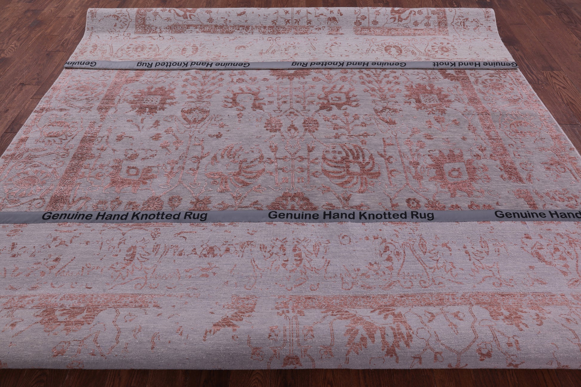 Grey Persian Tabriz Hand Knotted Wool & Silk Rug - 9' 0" X 12' 0" - Golden Nile