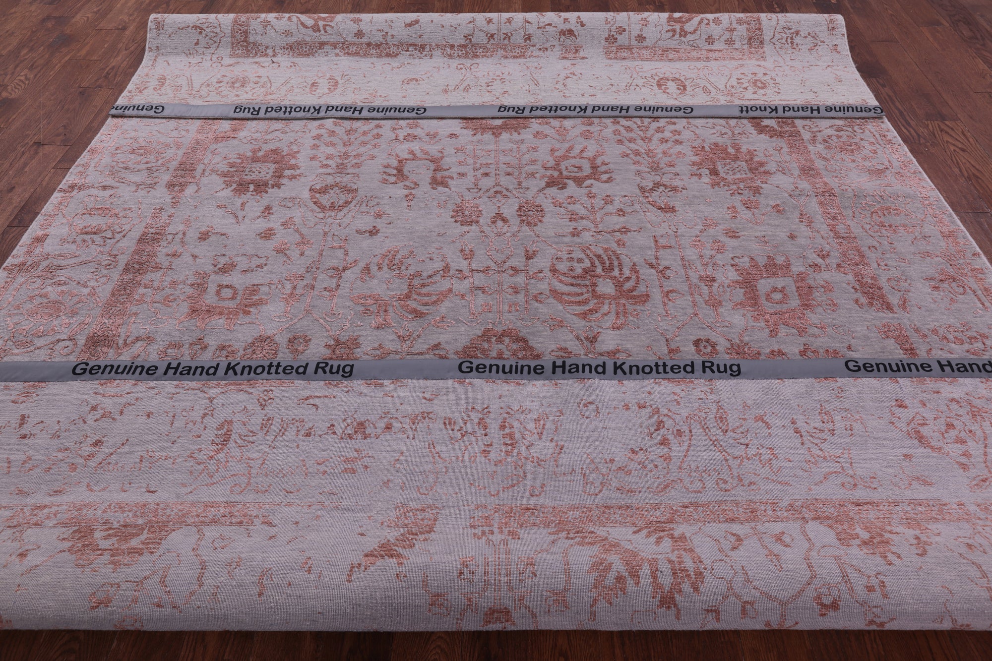 Grey Persian Tabriz Hand Knotted Wool & Silk Rug - 9' 0" X 12' 0" - Golden Nile