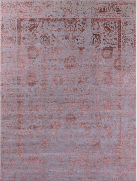 Grey Persian Tabriz Hand Knotted Wool & Silk Rug - 9' 0" X 12' 0" - Golden Nile