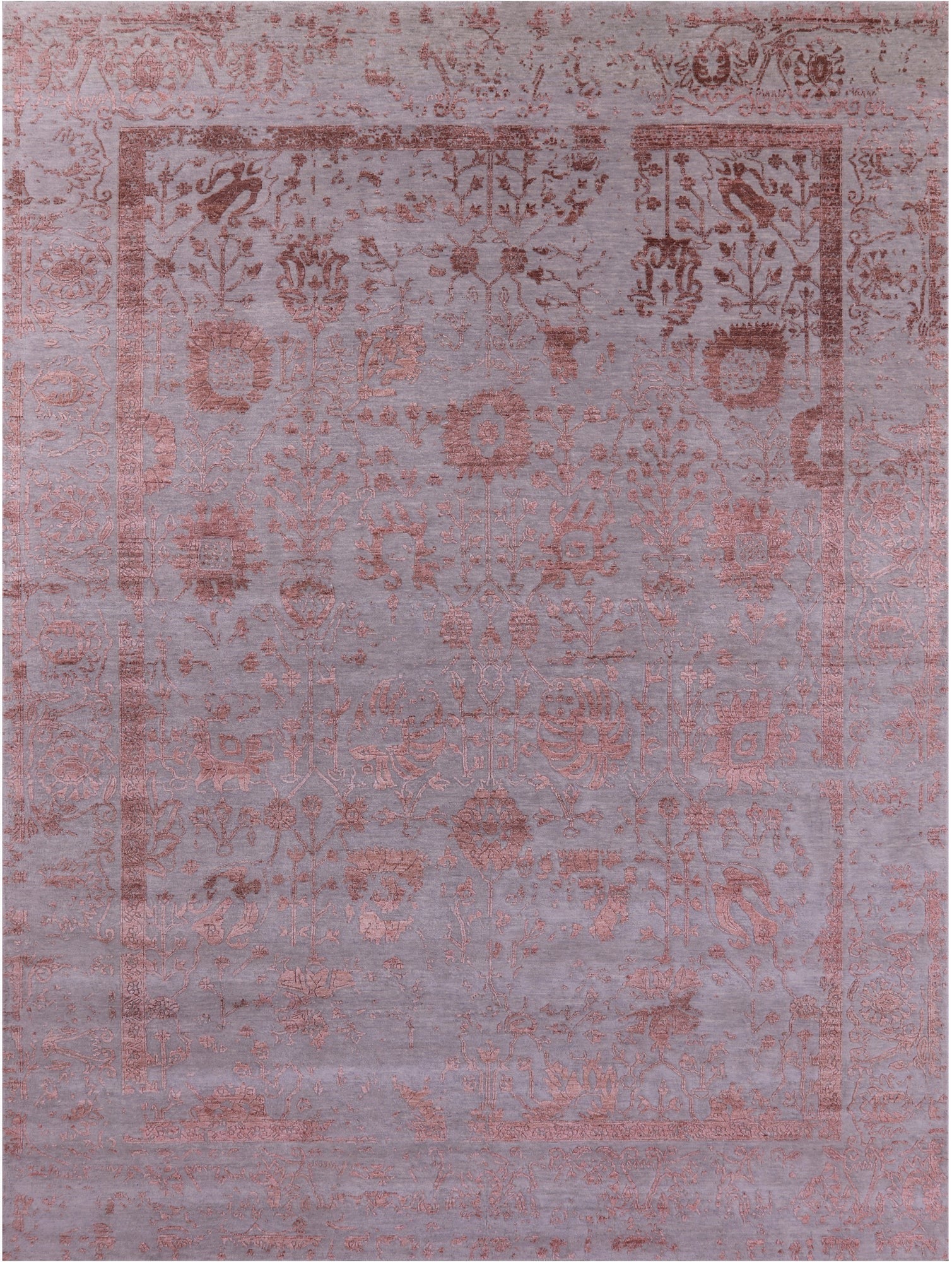 Grey Persian Tabriz Hand Knotted Wool & Silk Rug - 9' 0" X 12' 0" - Golden Nile