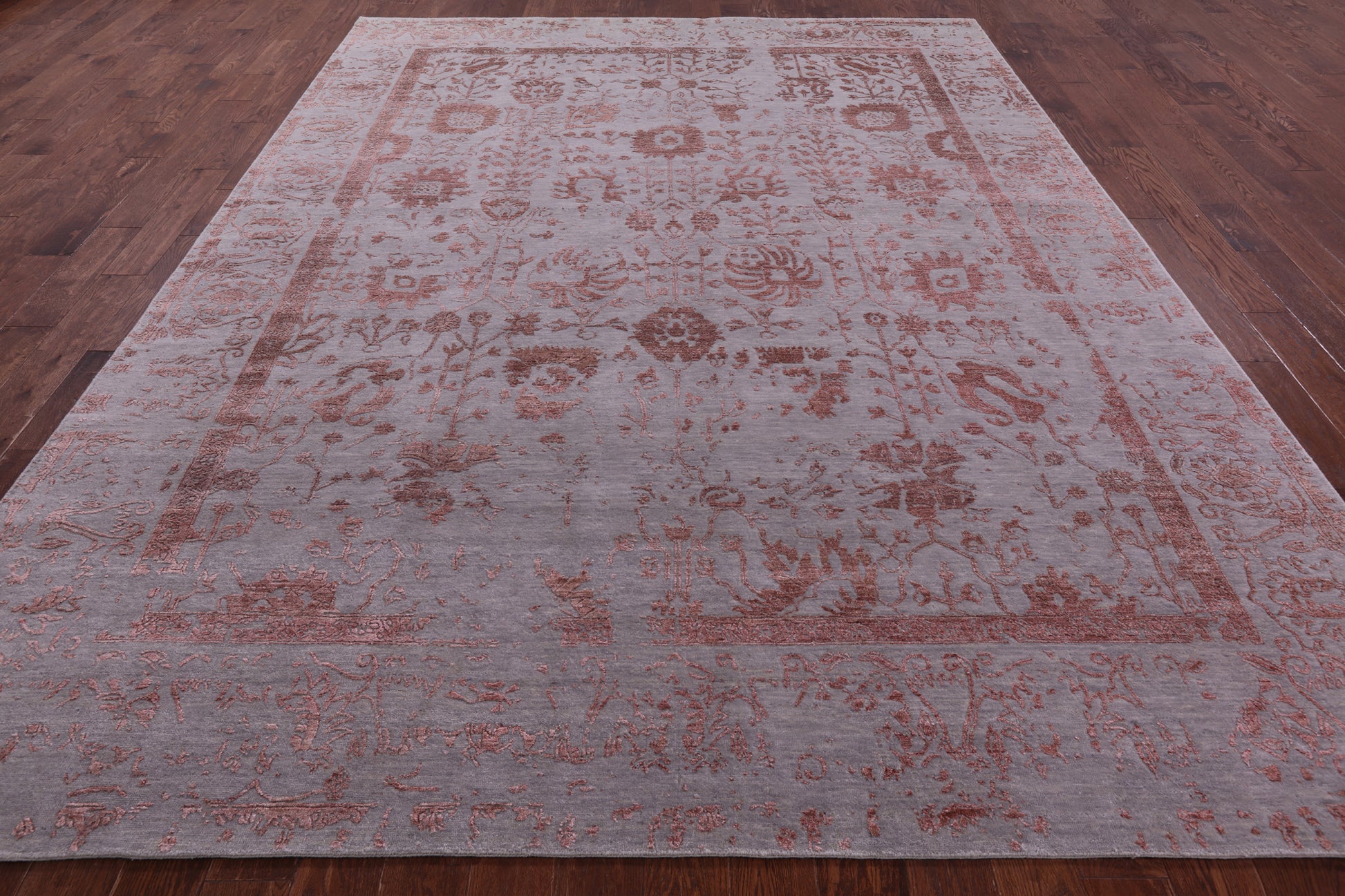 Grey Persian Tabriz Hand Knotted Wool & Silk Rug - 9' 0" X 12' 0" - Golden Nile
