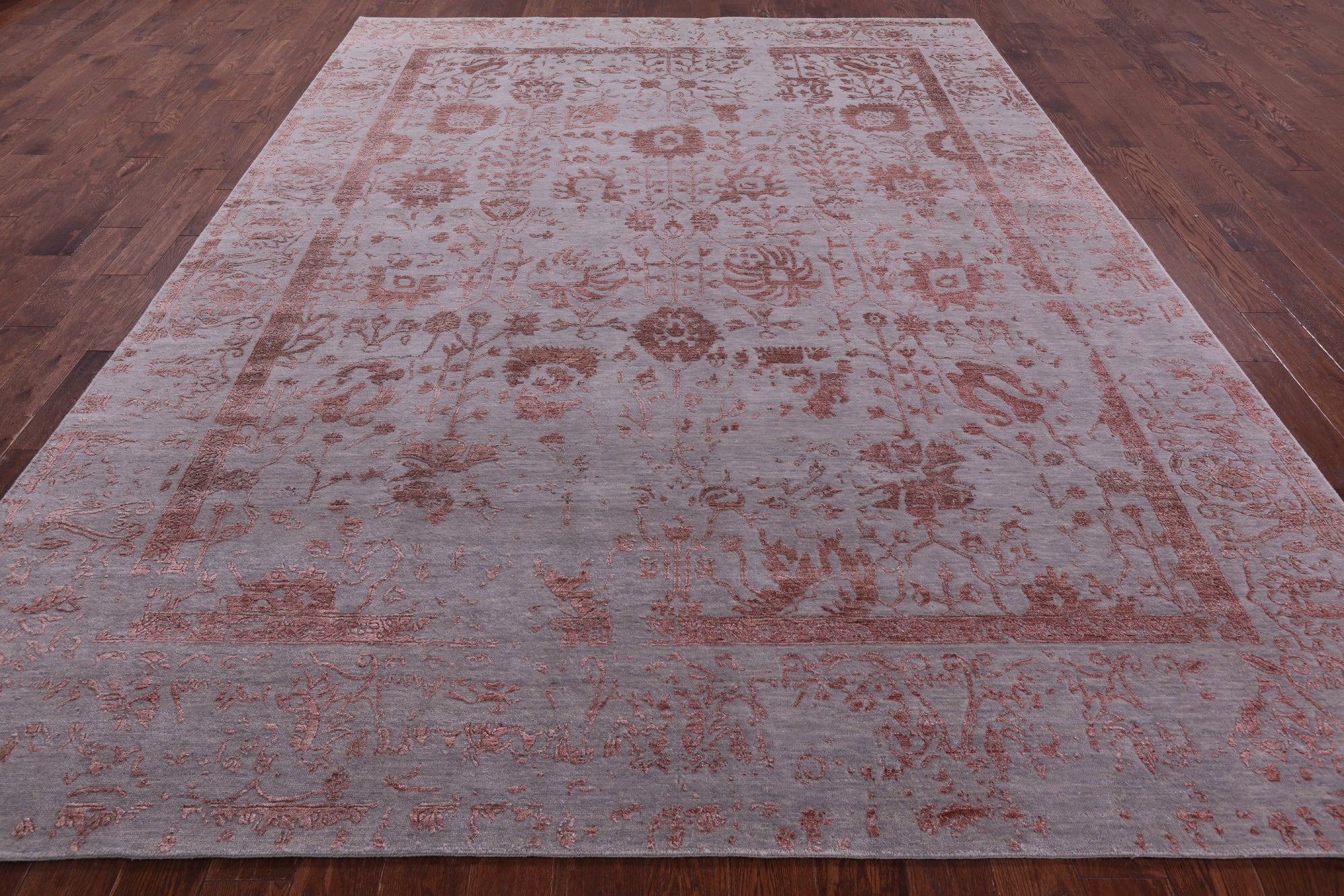 Grey Persian Tabriz Hand Knotted Wool & Silk Rug - 9' 0" X 12' 0" - Golden Nile